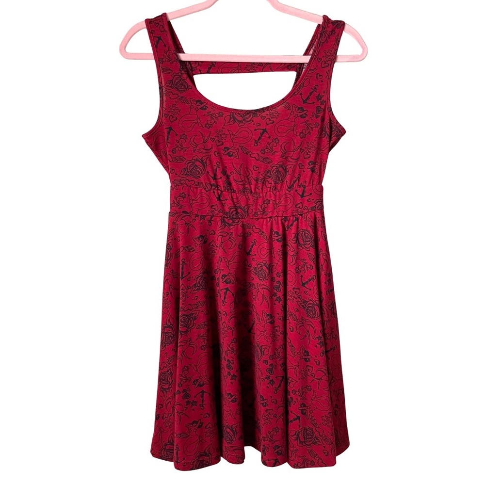 Hot Topic Dress Womens Small Red Traditional Tattoo Skater Cutout Retro Mini